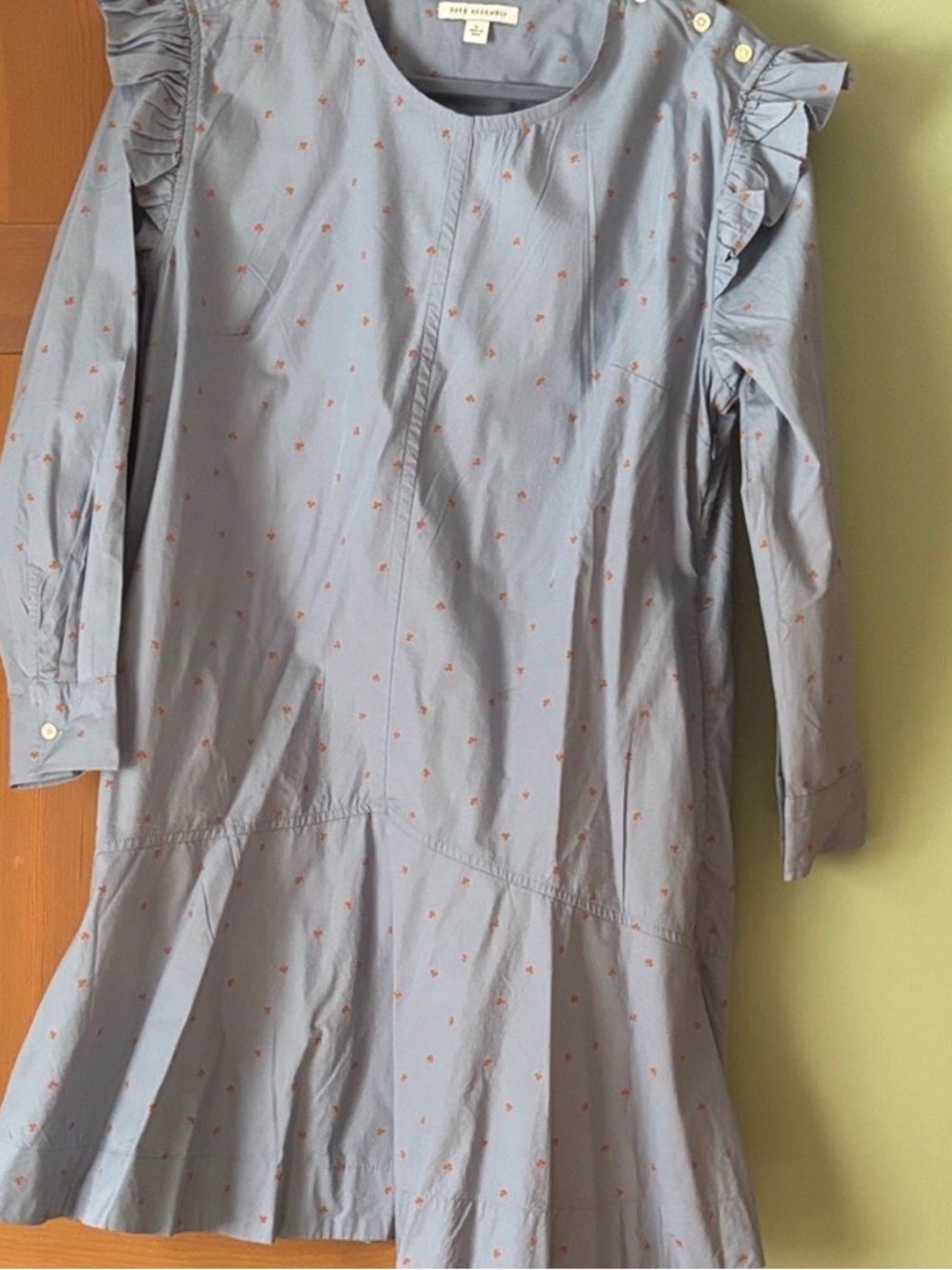 NWOT Free Assembly Blue Floral Printed Ruffle Shoulder Mini Dress Large